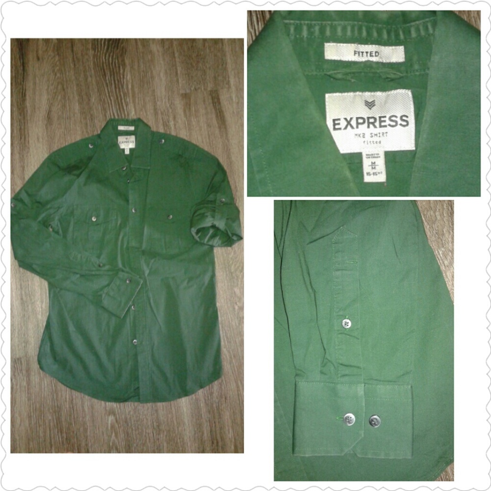 Green fitted Express button down